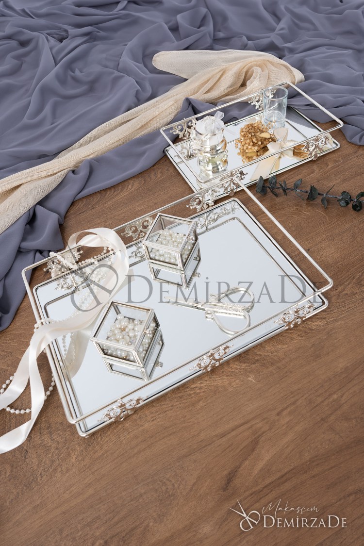 Aynalı Gümüş Nişan Tepsisi