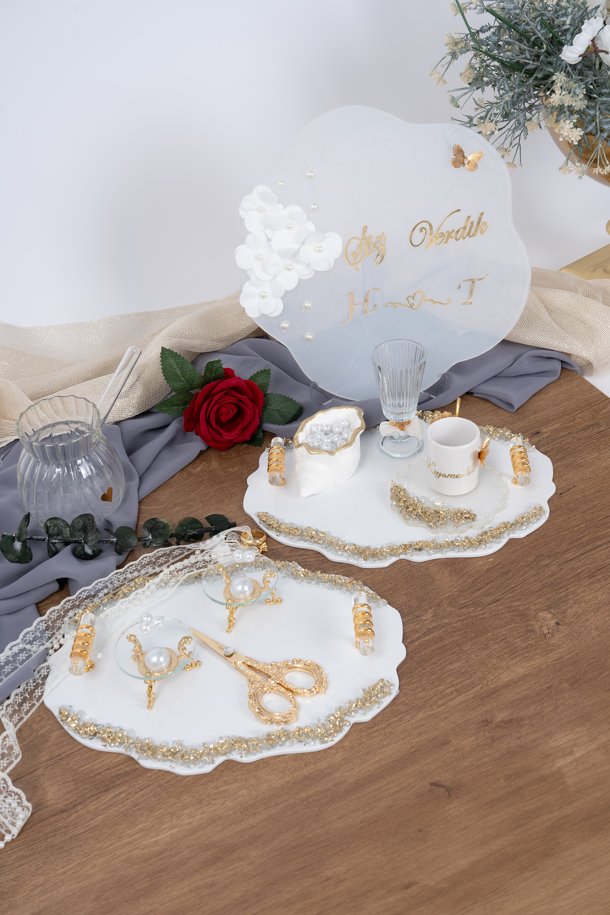 Taşlı Nişan Tepsi Seti - Görsel 1